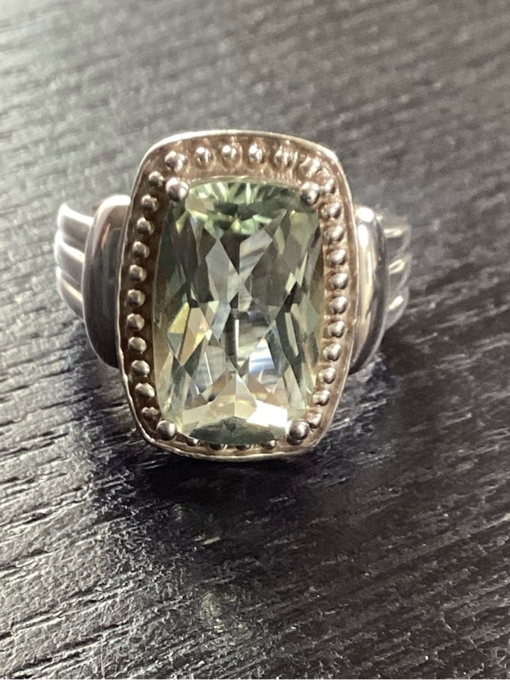 Light Green Prasiolite Stone set in Sterling Silver - Ring Size 9